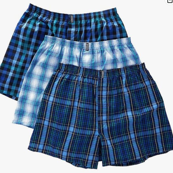 Jockey Men's Full Cut Woven Boxers 3 Pack New XXL 2XL Plaid Green Blue 44-46 BIG - Picture 1 of 10
